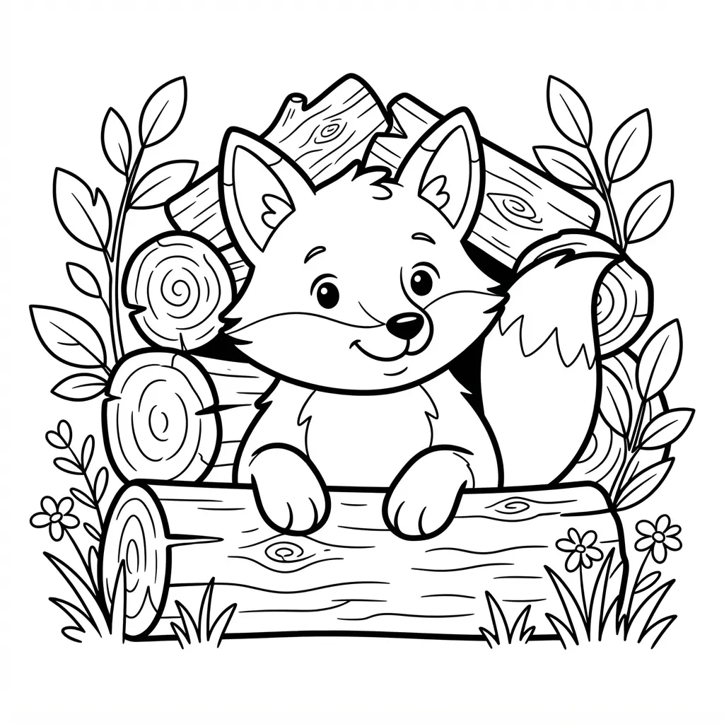 Fox rolling through broad fallen leaves beneath tree branches in a lively fox coloring pages autumn scene.