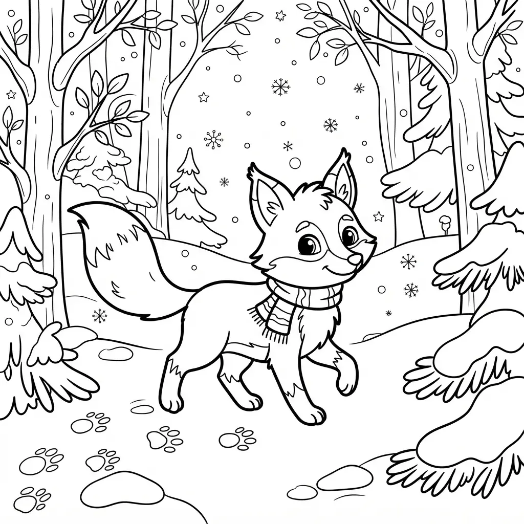 Fox coloring pages featuring a forest fox filled with zentangle lines, leaves, dots, and curved patterns.