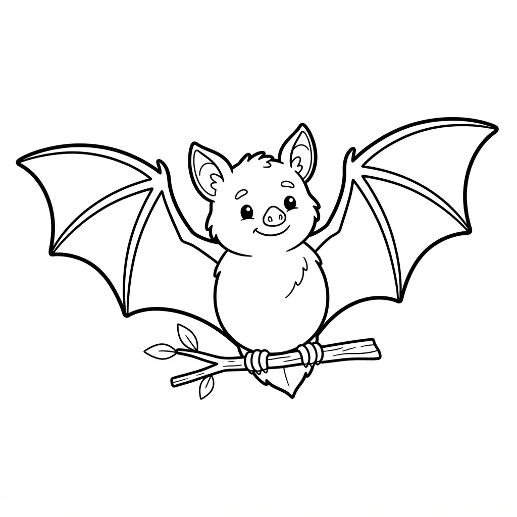 Perched bat with spread wings and clear open sections in bold black outline.
