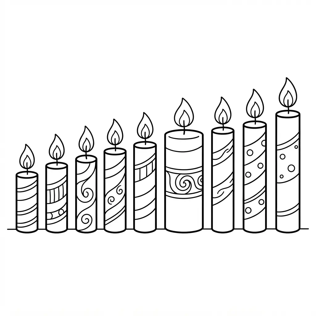 Birthday candles numbered one through ten arranged in a row for birthday coloring pages.