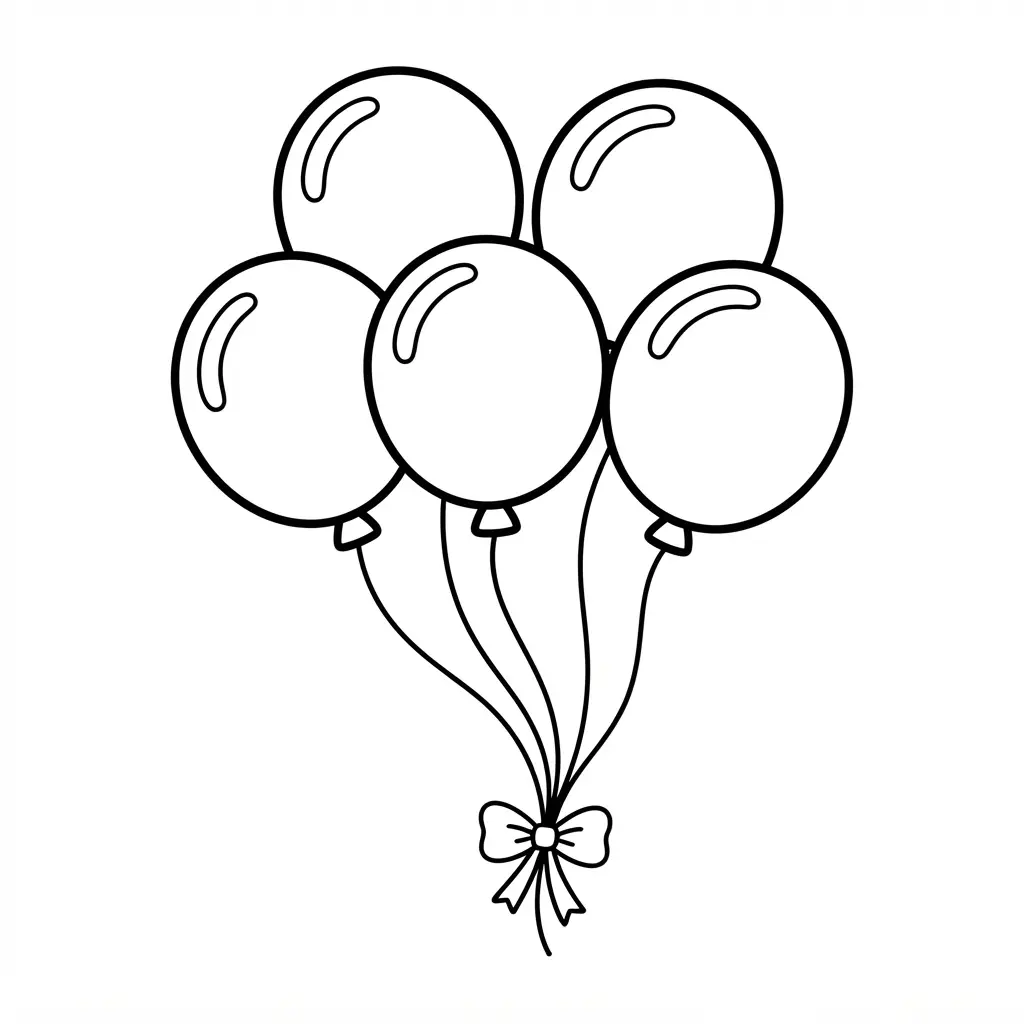 A cluster of round helium balloons with curved strings and bold, clean outlines.