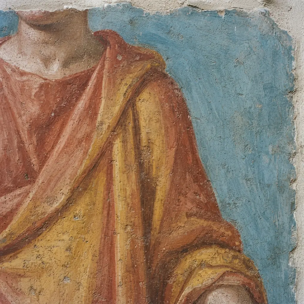 Close-up of a classical fresco showing color applied to wet lime plaster, a key historical painting technique.