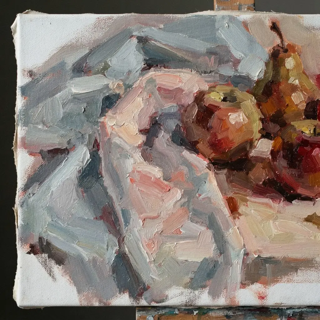 A sketch-like oil painting completed in one session while the paint was still wet.