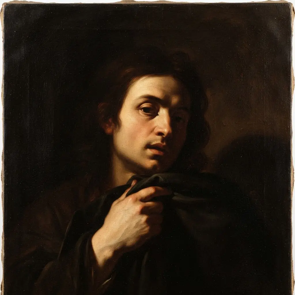 A dramatic scene defined by stark contrasts between illuminated areas and deep shadows.
