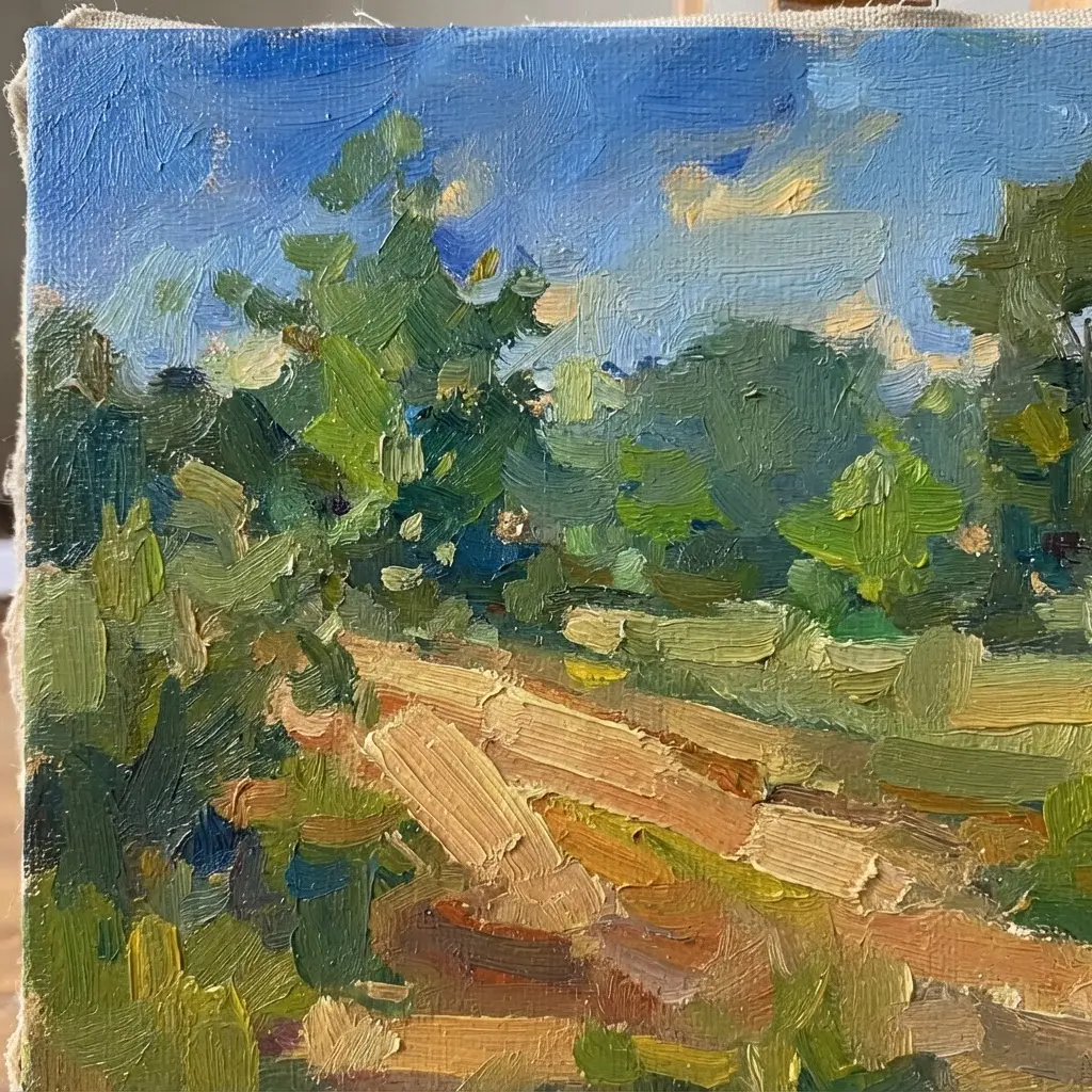 A painting set up outdoors to directly capture the effects of natural light and atmosphere.