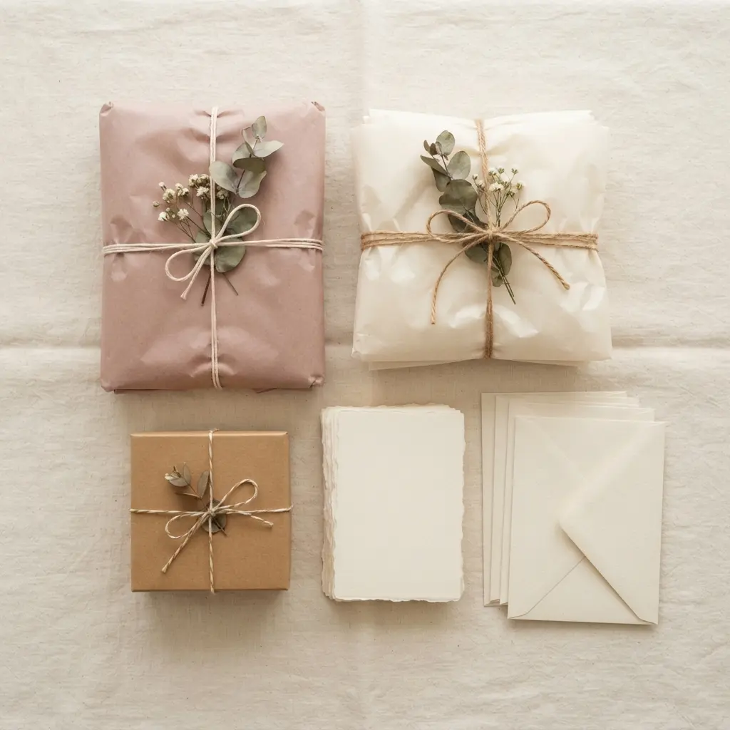Thank-you cards, repeat-order notes, and wrapped handmade products showing customer retention planning.