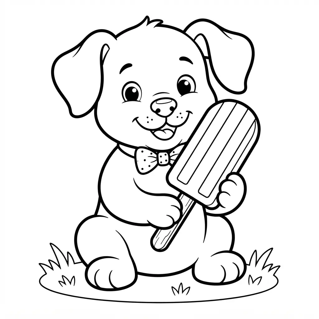 A smiling animal character holds an ice cream cone beside a small napkin and scattered sprinkle shapes.