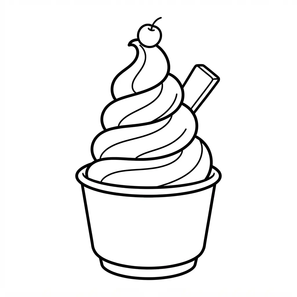Ice cream coloring pages featuring a soft serve swirl covered in sprinkles with open coloring spaces.