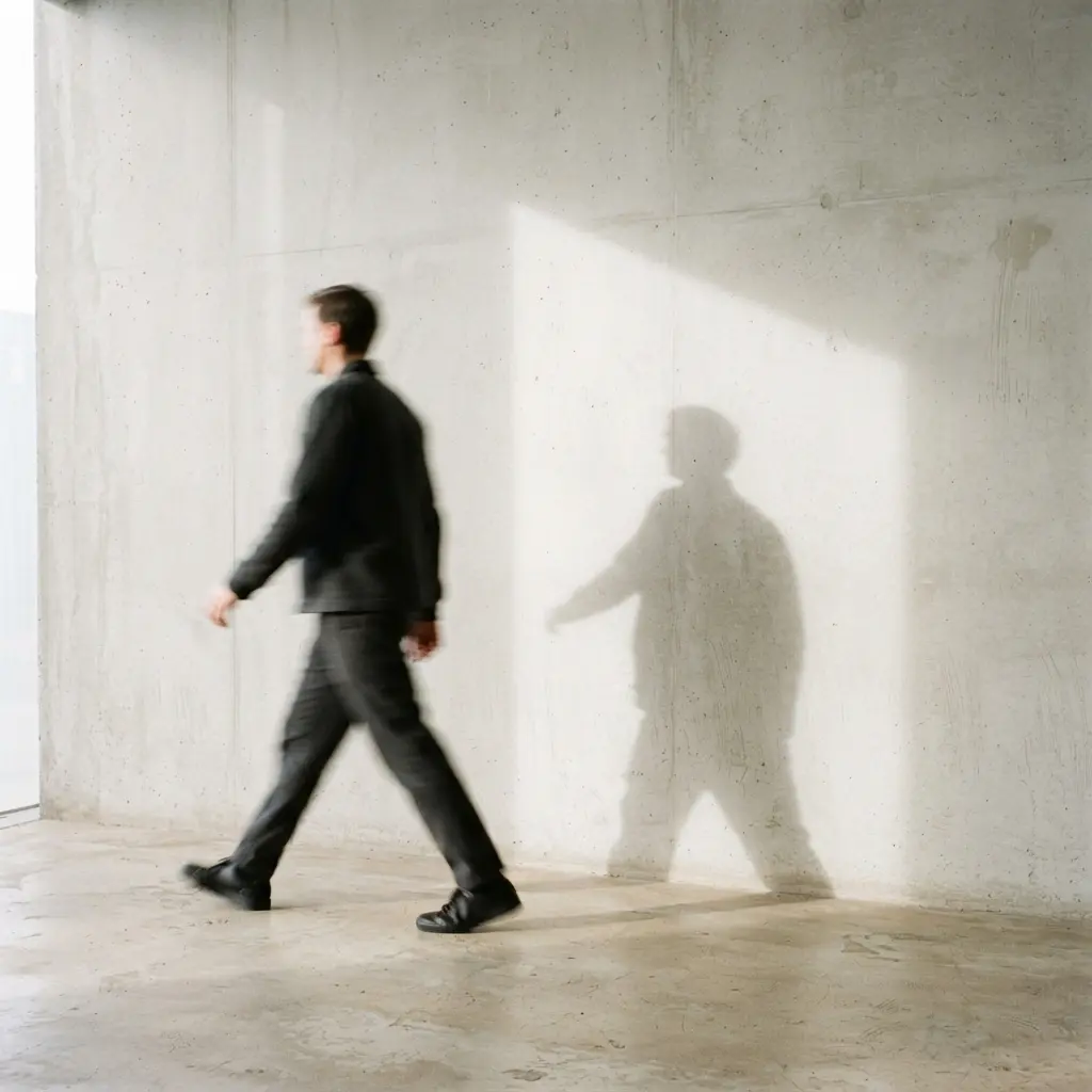Moving figure appears beside a blurred shadow in a light and shadow photography ideas frame.