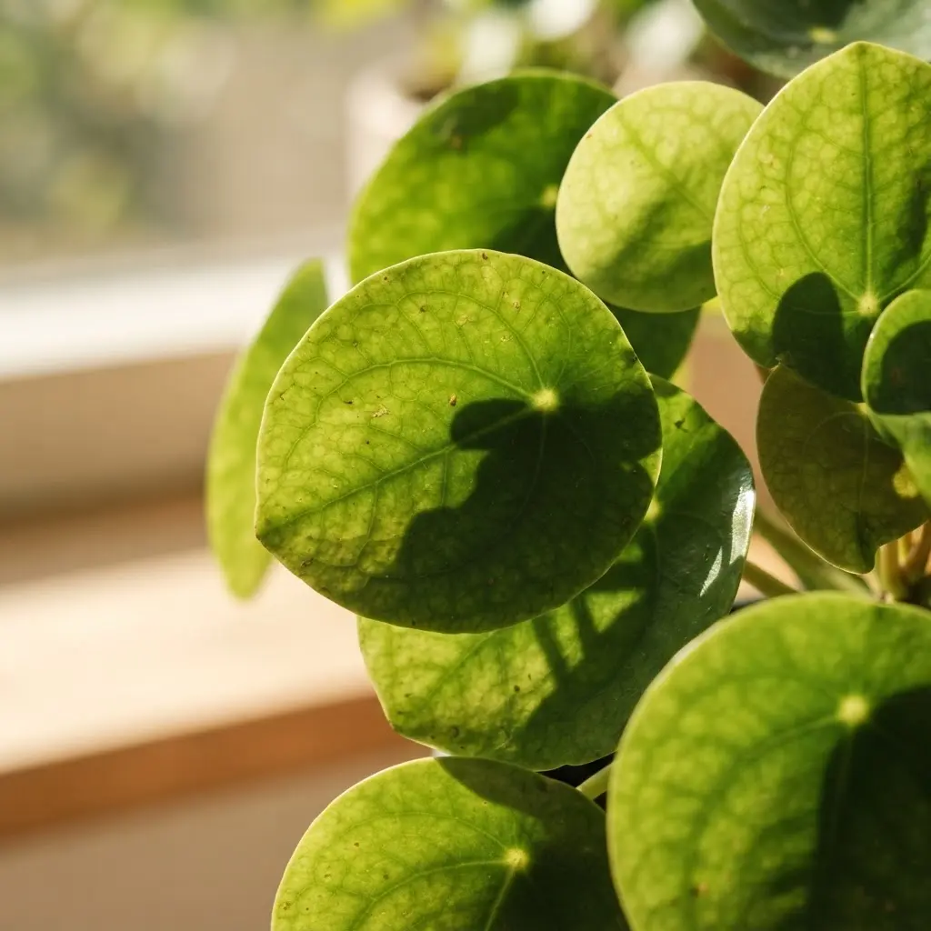 Close view of green plant leaves making a sunlight pattern in light and shadow photography ideas.