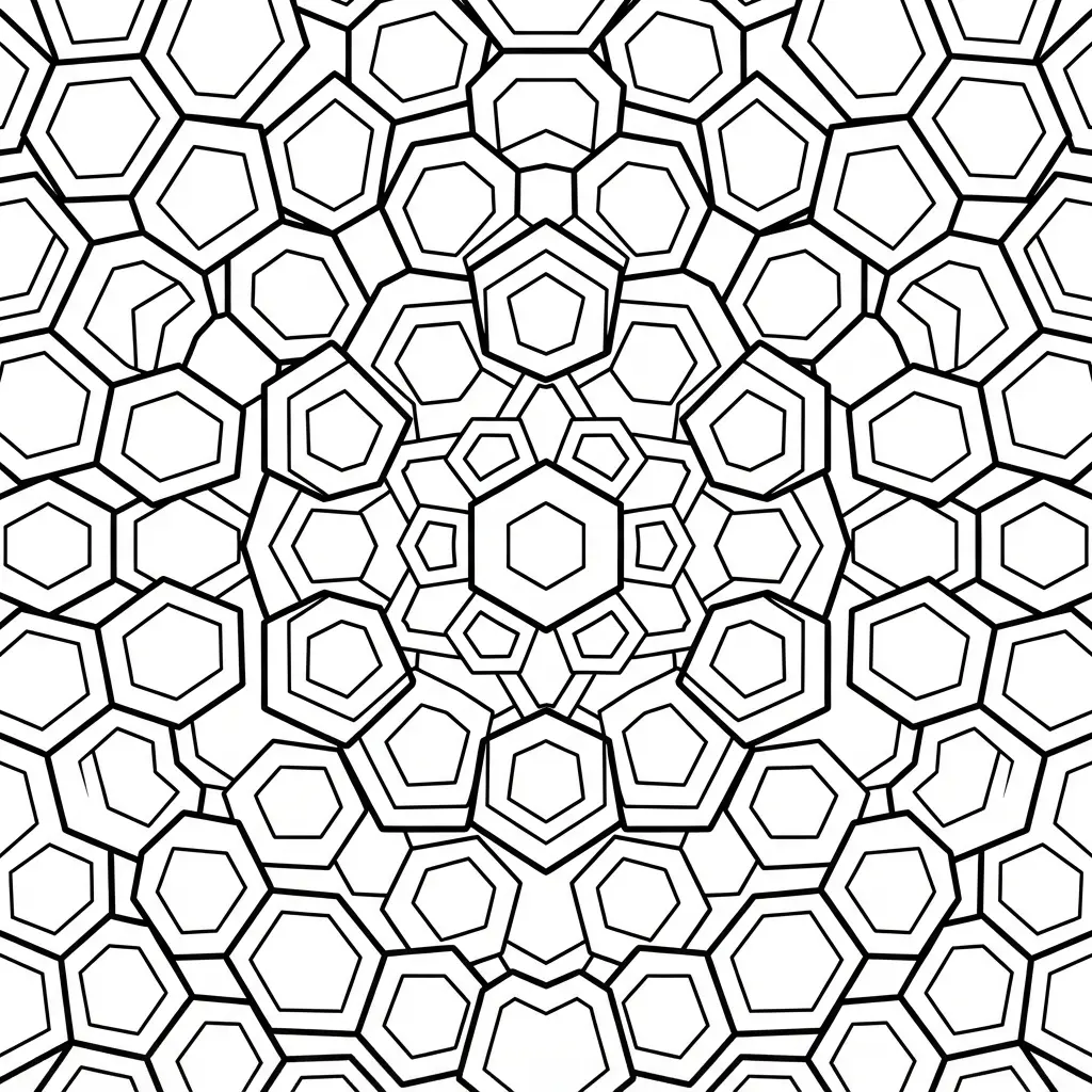 Geometric hexagon honeycomb style with connected cells, straight edges, and evenly spaced inner shapes.