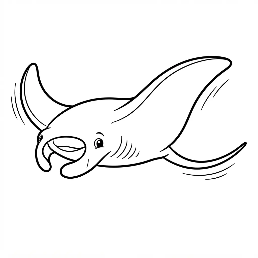 Manta ray gliding through open water with broad fins, curled cephalic lobes, and clear lines.