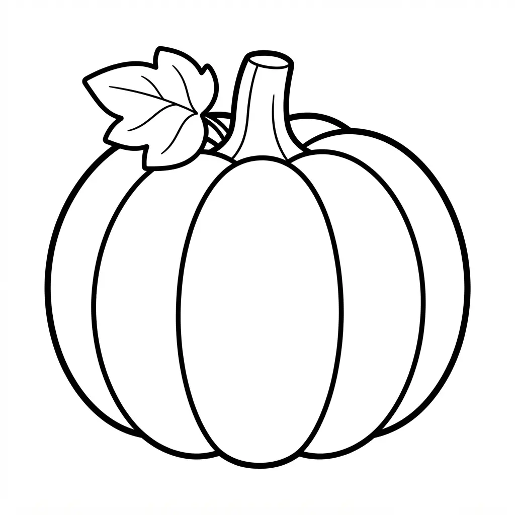 A classic round pumpkin with a thick stem, deep ridges, and a clean white background appears in line art.