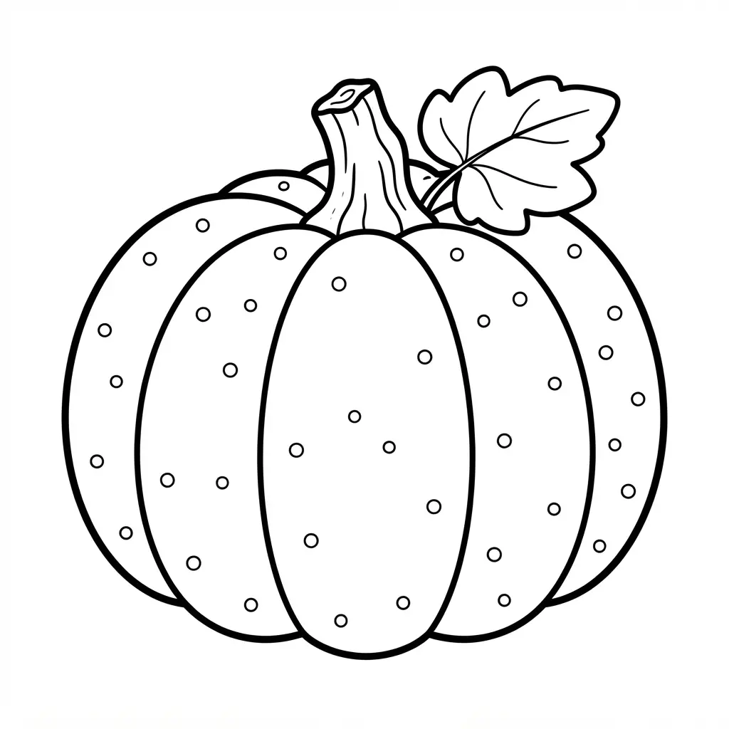 A field pumpkin displays broad ridges and evenly spaced dots across its surface in detailed black line art.