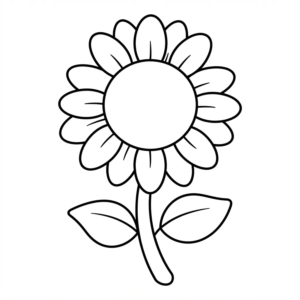 A minimalist flower silhouette features broad petals, a simple circular center, and a clean curved stem.