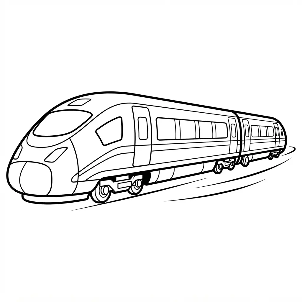 Modern bullet train speed profile with clean black outlines for train coloring pages.