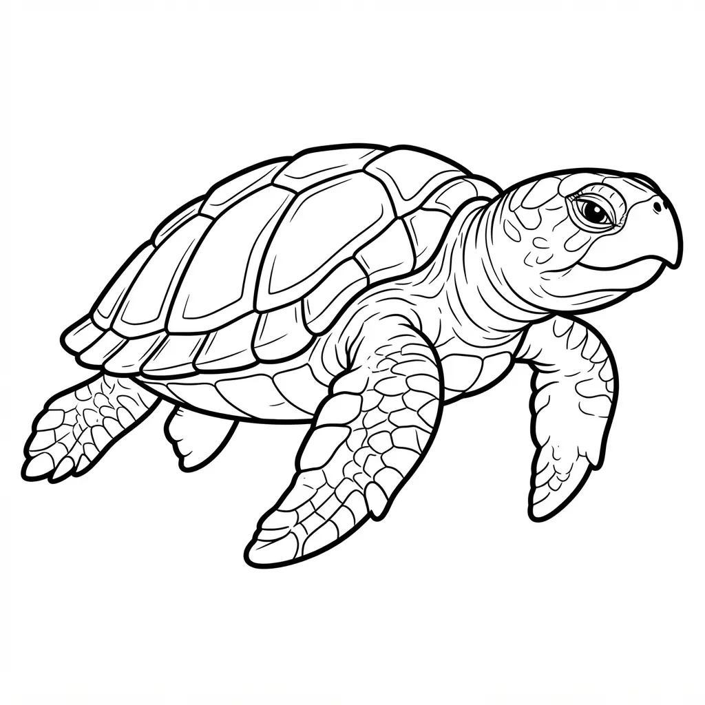 A realistic turtle coloring sheet focusing on the textured skin and shell patterns of a loggerhead.