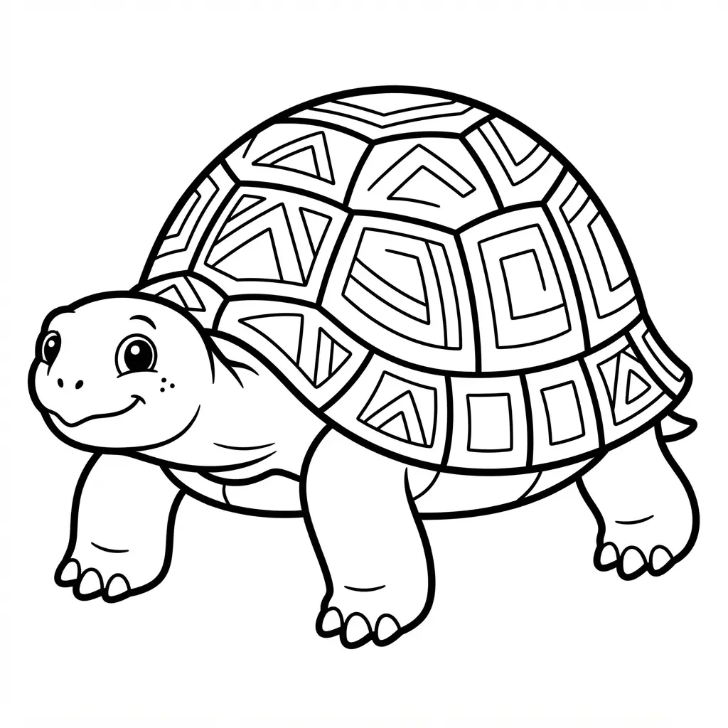 A geometric tortoise coloring page with angular patterns for a contemporary art feel.