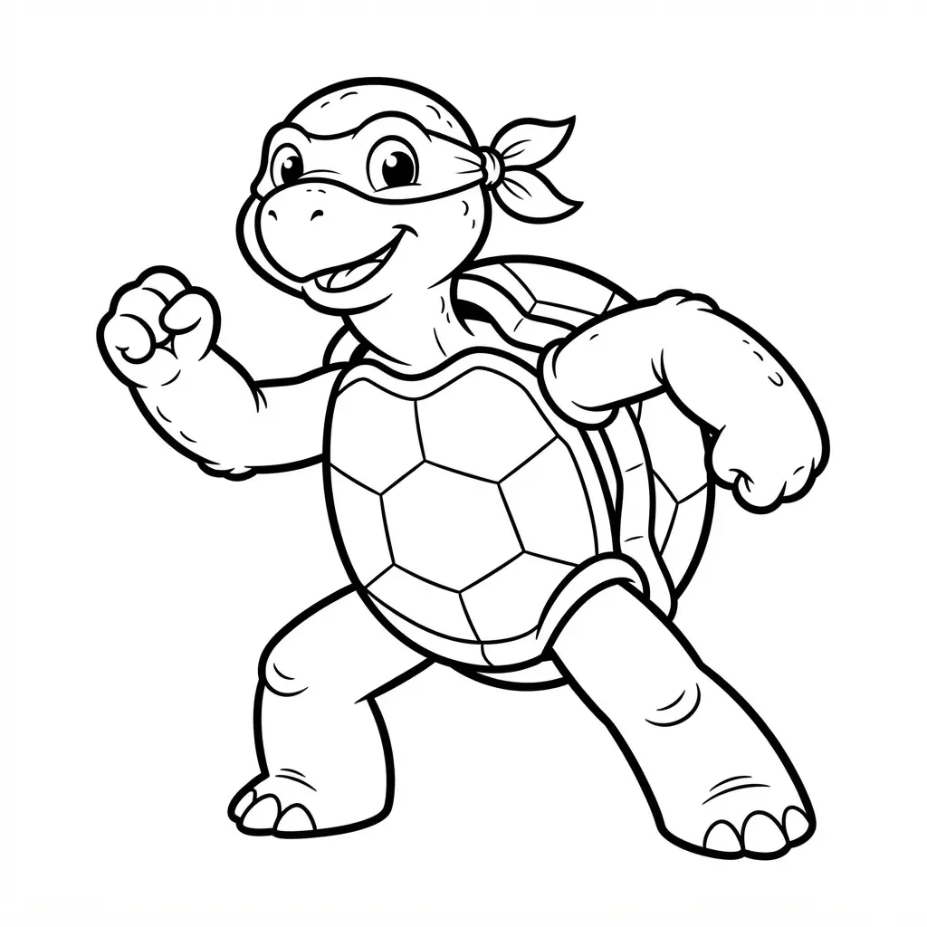 An action-packed cartoon turtle coloring page inspired by classic characters.