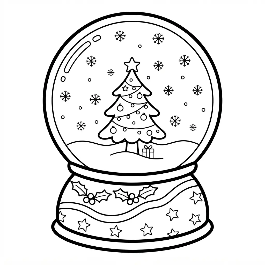 A decorative holiday snow globe with a small tree, falling snow, and a rounded base.