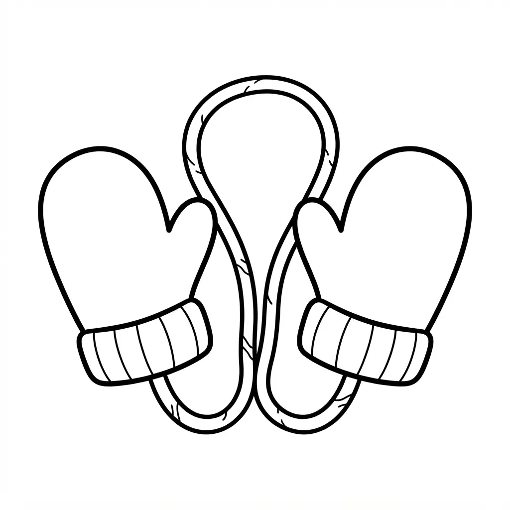 A pair of knitted winter mittens joined by a cord, with clear cuffs and repeating stitch lines.