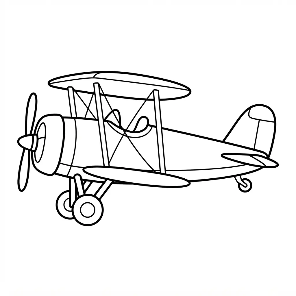 Historical World War I biplane with twin wings, propeller, and clear printable line art.