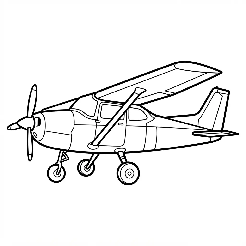 Cessna propeller plane with visible landing gear, cockpit windows, and printable black line details.