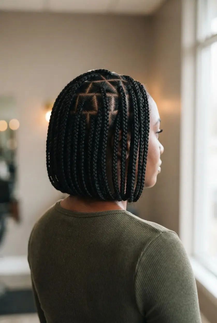 Bob braids with triangle parts, sharp sections, and a compact shape.