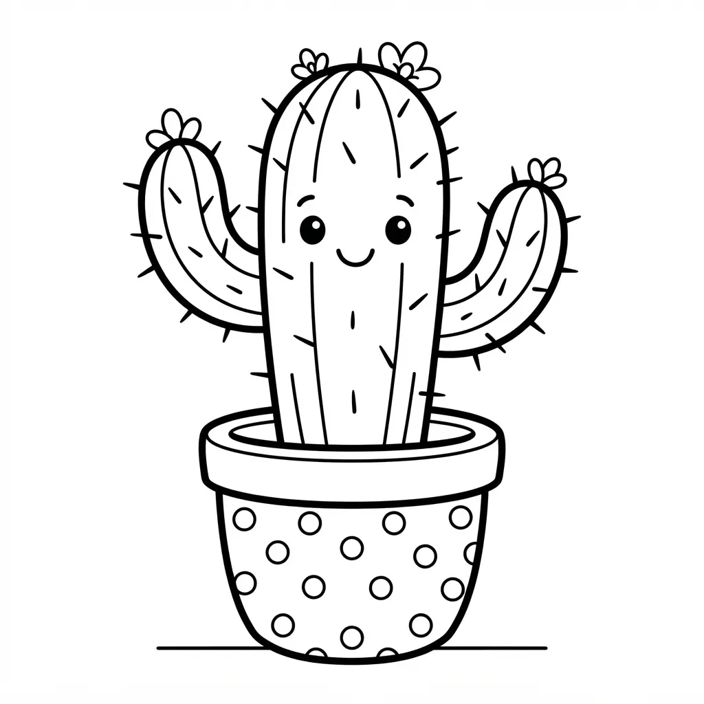 A simple cactus in a round pot covered with evenly spaced dots, perfect for color play.