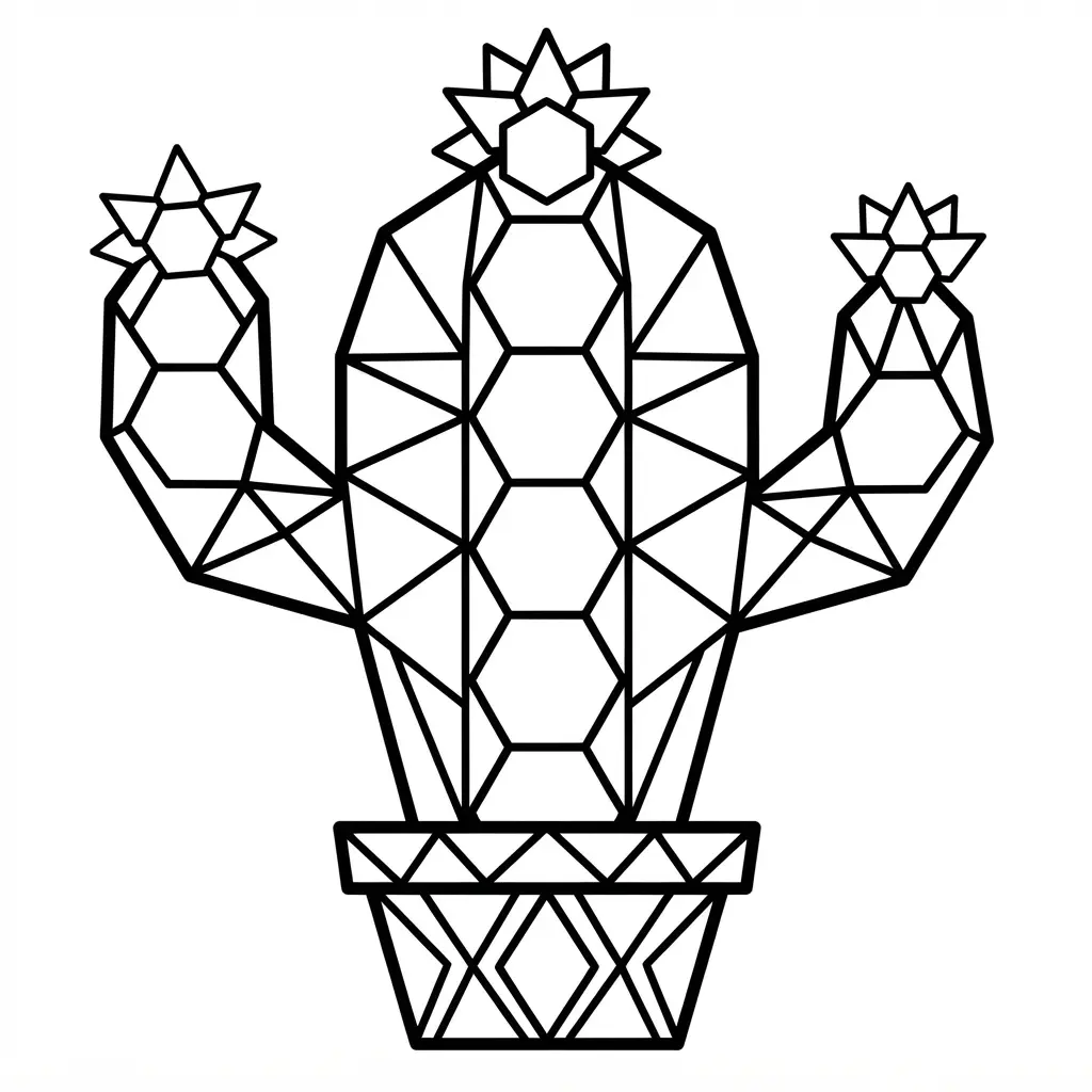 A stylized cactus formed from interconnected geometric shapes, ideal for pattern lovers.