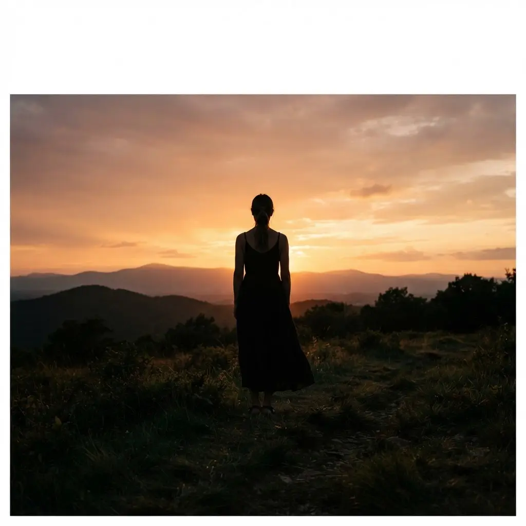 Person standing in a warm golden hour silhouette for DIY self portrait photography ideas.
