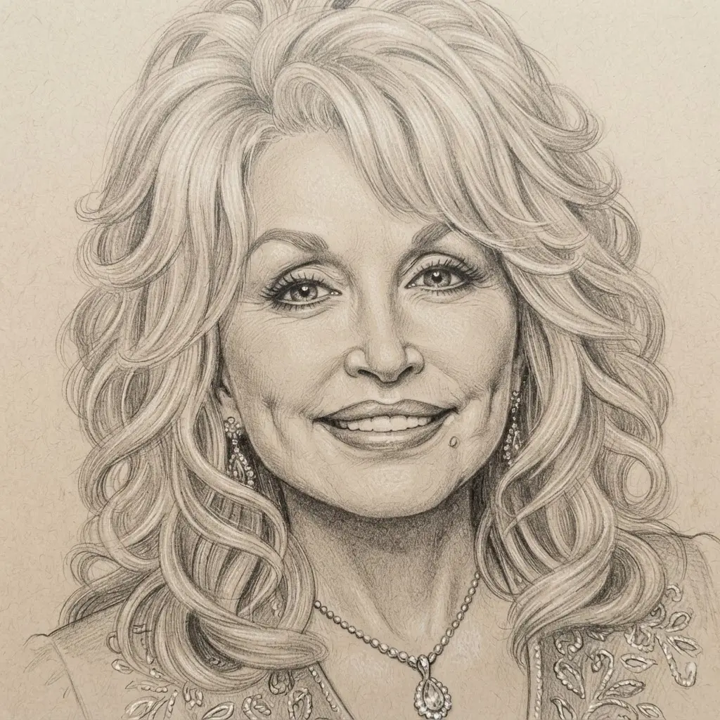 Graphite portrait showing carefully rendered eyes, curls, jewelry, facial lines, and a soft smile.