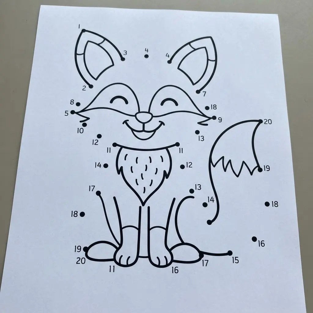 Numbered animal outline on a white page, shown as dot to dot printables for counting practice.