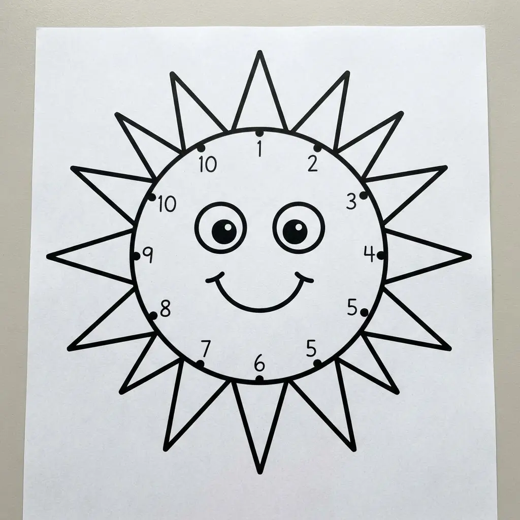 Numbered sun outline with large spaces and clear connecting points for early learners.