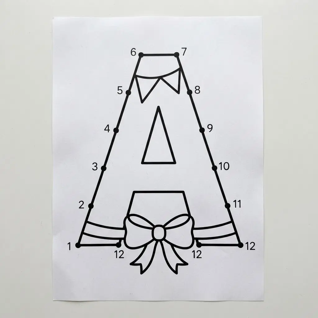 Numbered letter A outline with clear connecting points, presented as dot to dot printables.