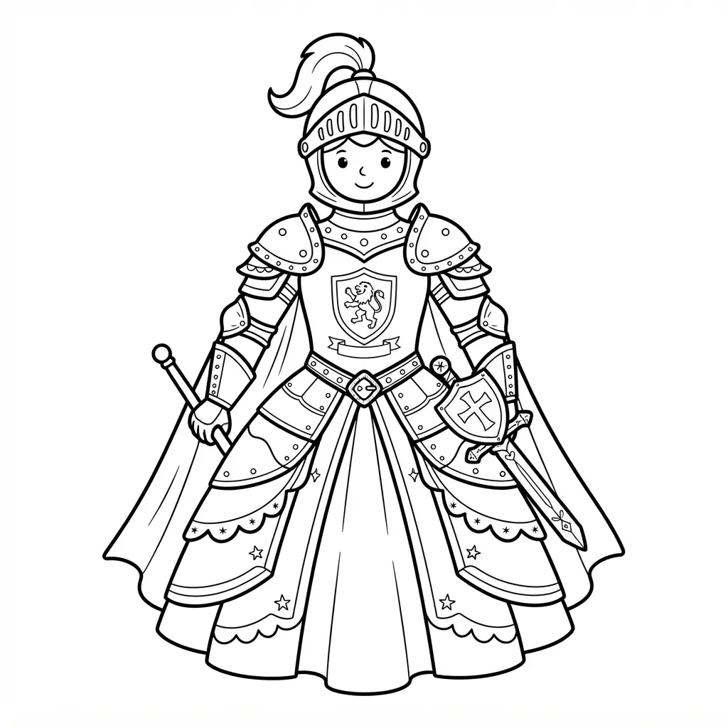 Knight armor dress with shoulder plates, a shield motif, layered panels, and a pointed waistline.