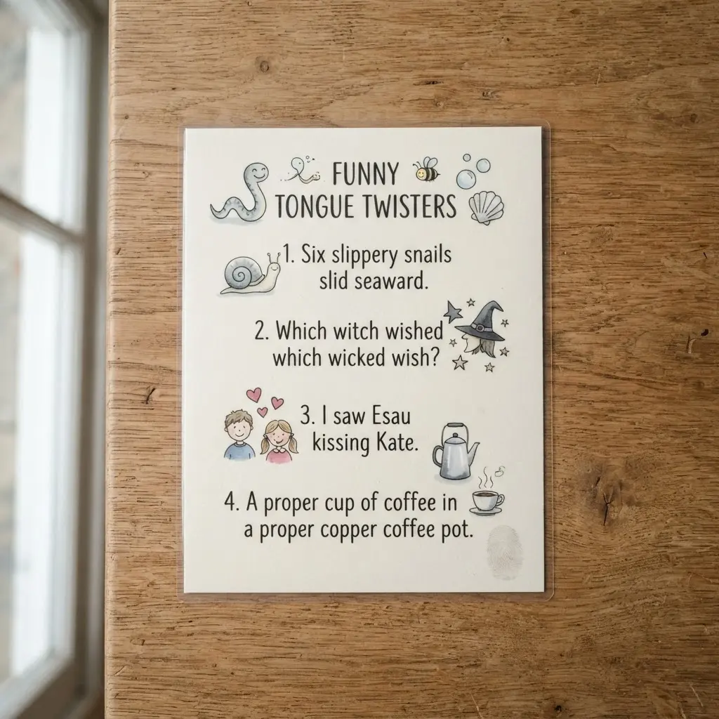 Student holding a Unique New York reading card, for Funny Tongue Twisters in English for Students.