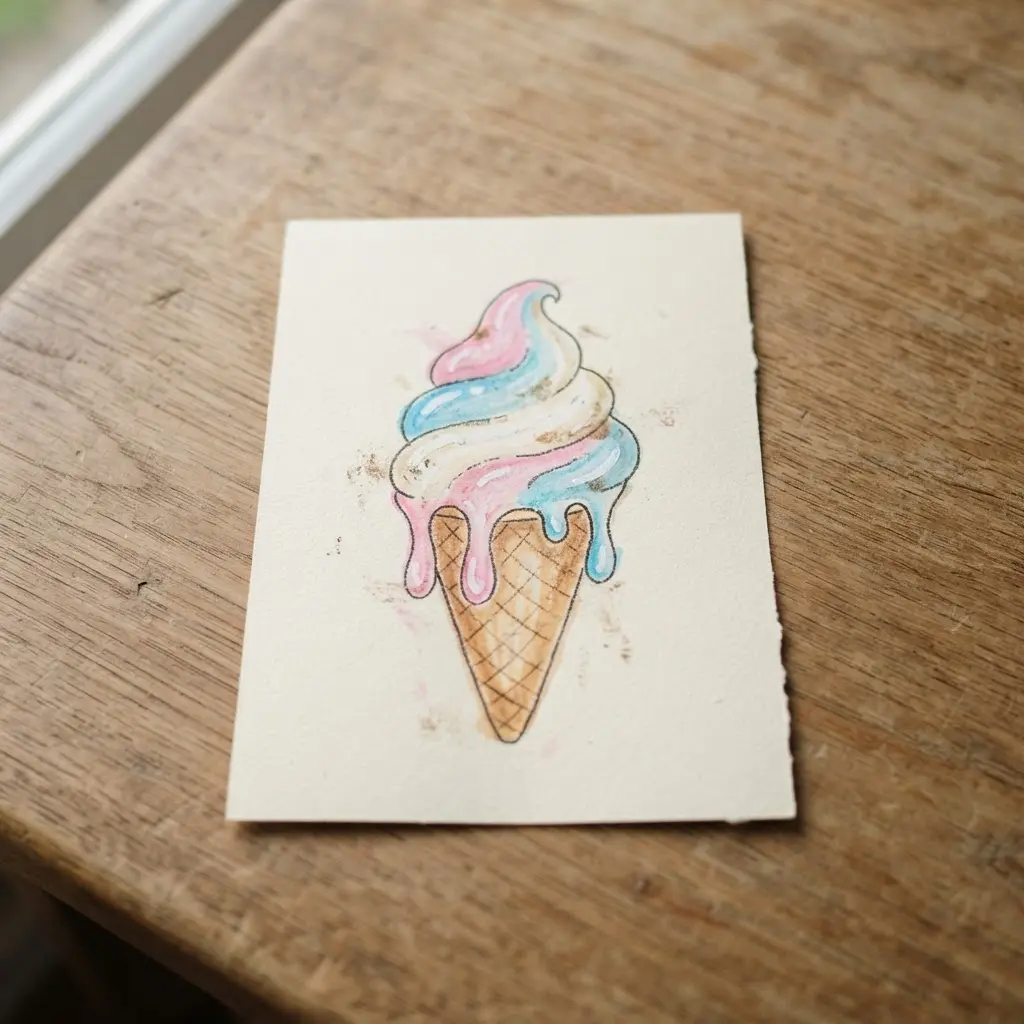 Ice Cream tongue twister text on a colorful classroom practice card beside a pencil.