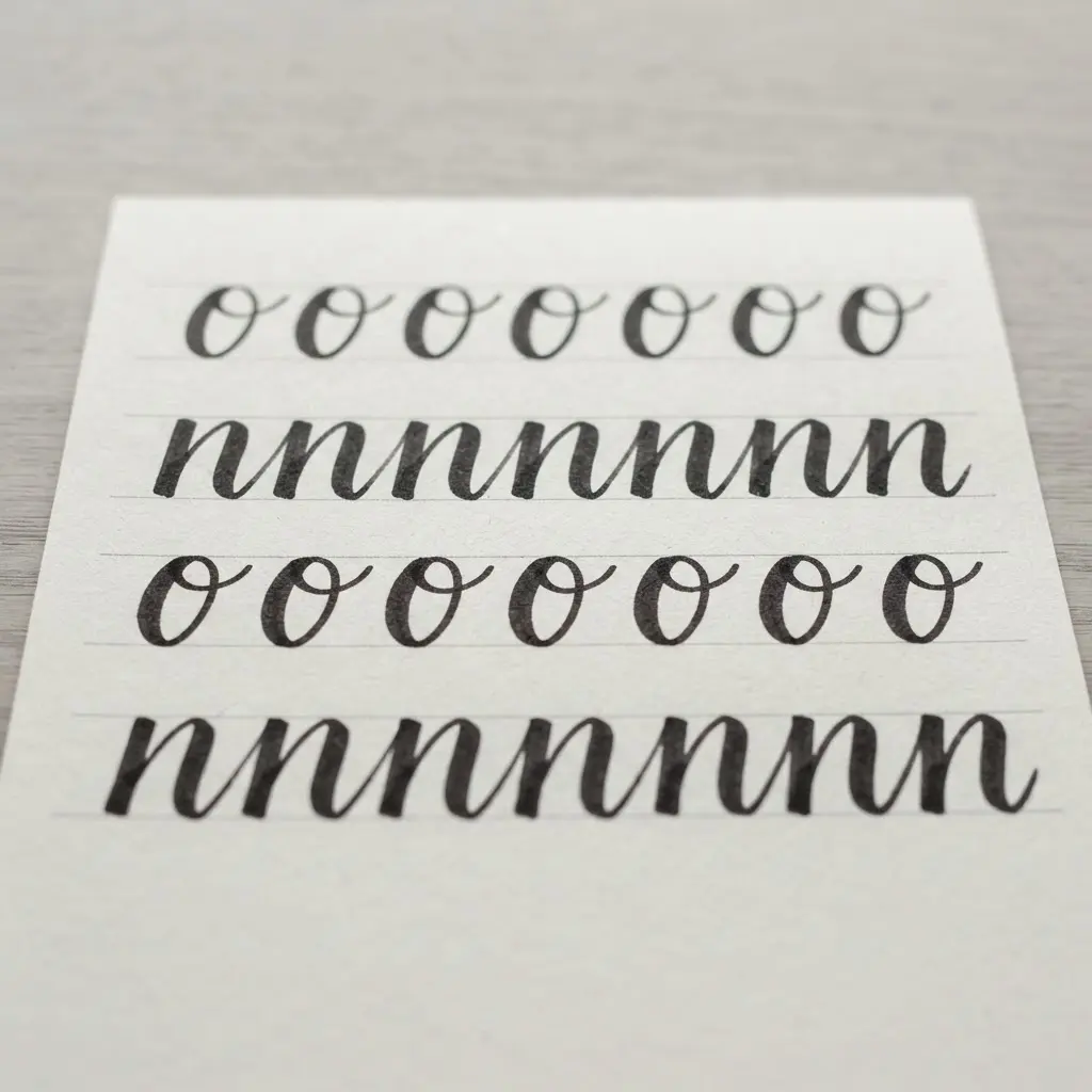Rows of consistent lowercase 'o' and 'n' letters in black ink, showing even spacing and stroke control.