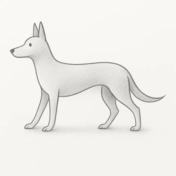 The clean pencil dog now has soft shading beneath the chin, belly, legs, and body.