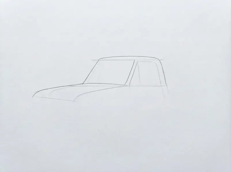 A light pencil truck body now includes a raised cab, slanted hood, and faint wheel guides.