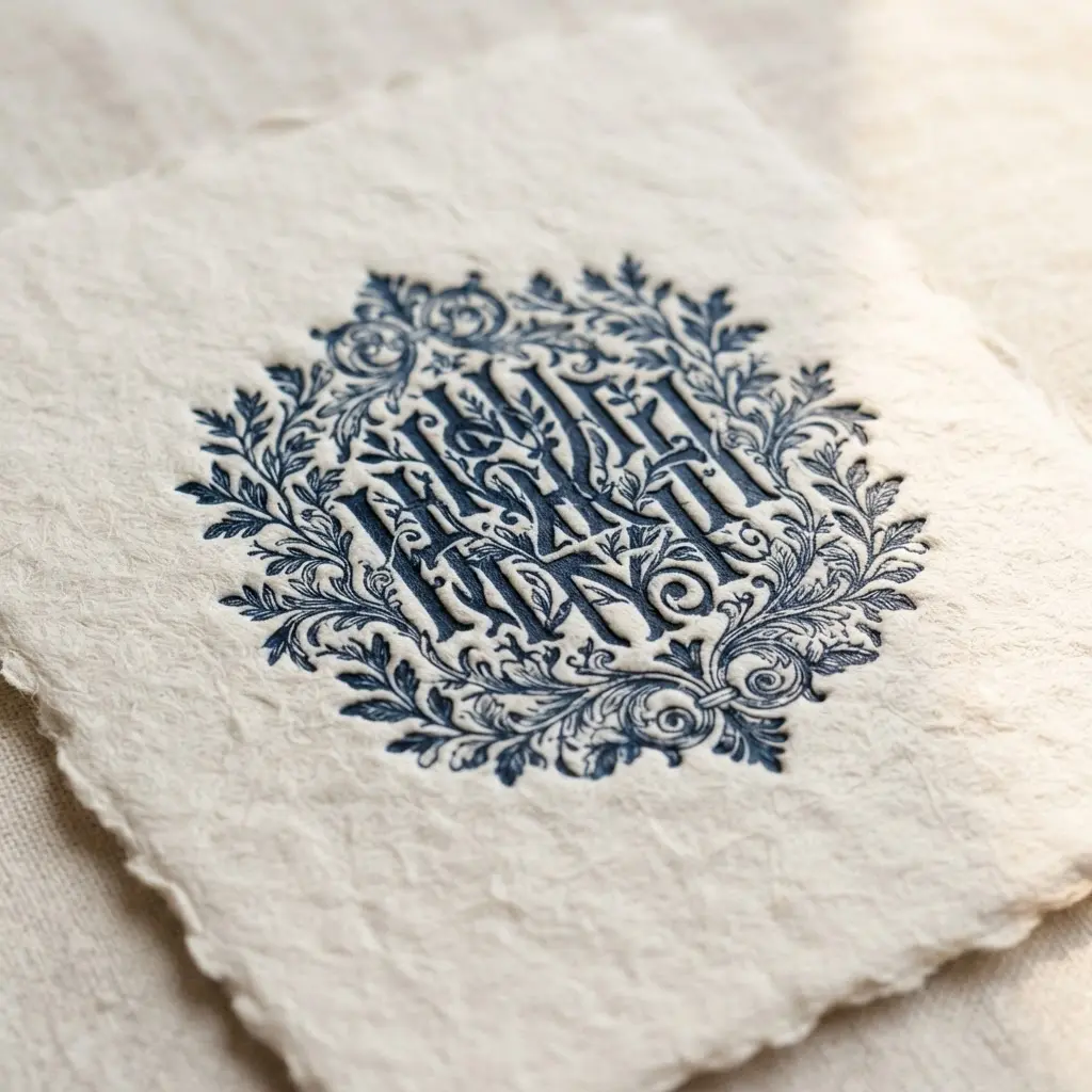 Textured letterpress formal event invite with raised navy type, thick cotton paper, and centered alignment.