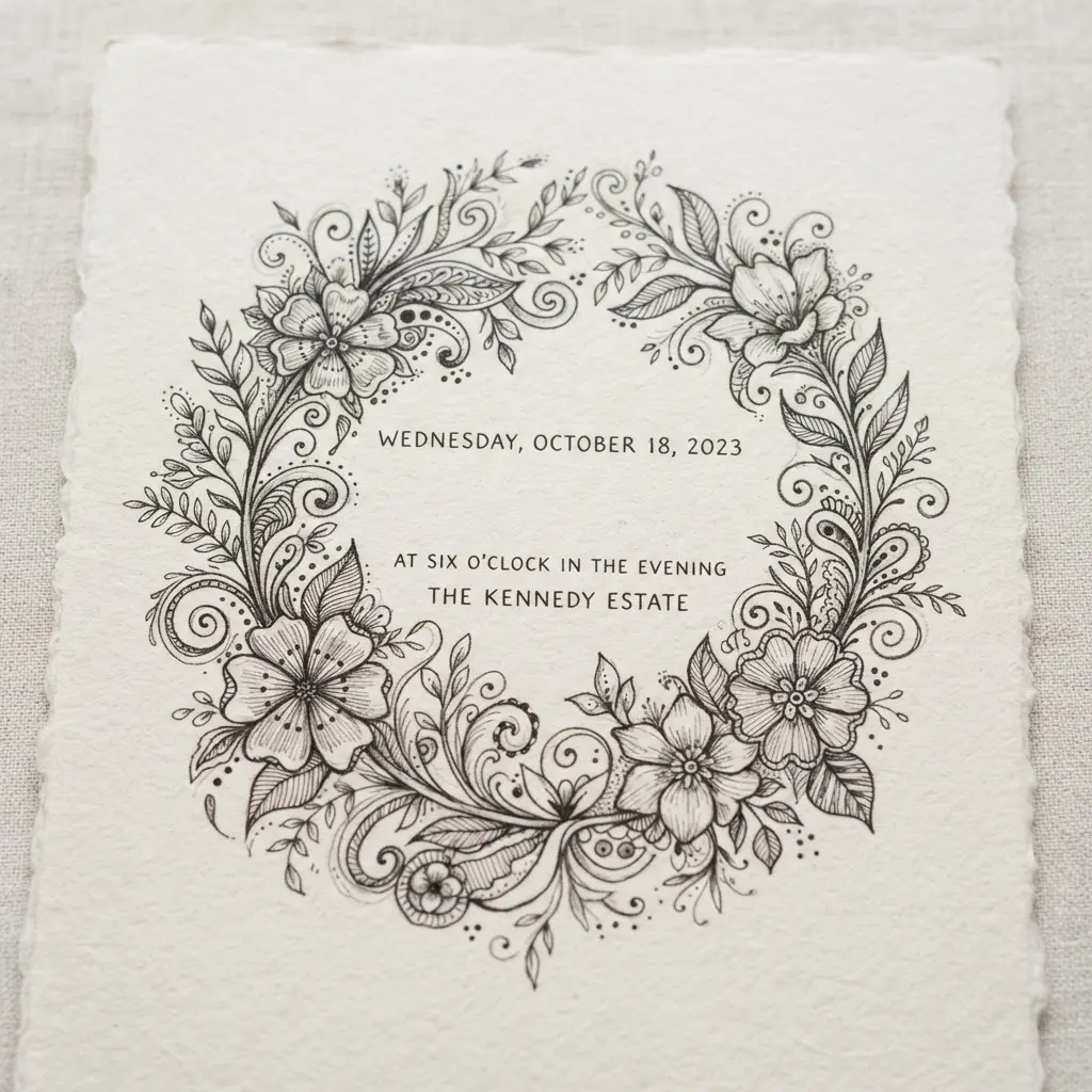 Clean sans-serif minimalist invite with black type, warm white stock, generous margins, and a small date line.