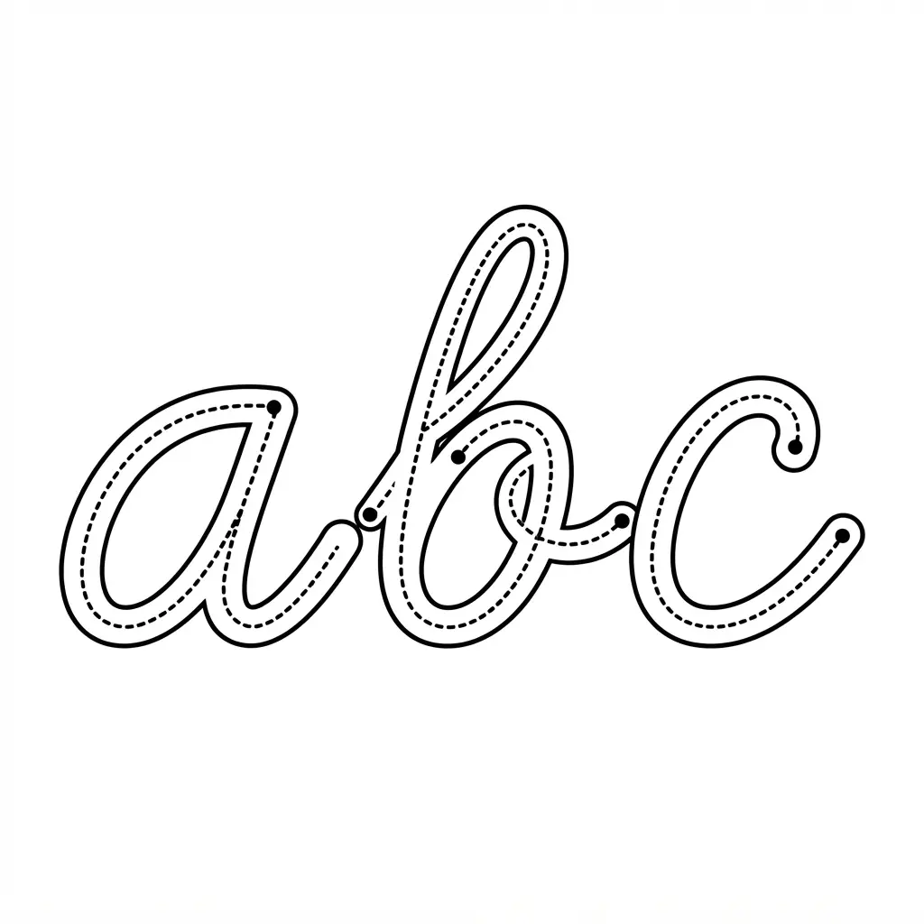 Lowercase cursive letters with dotted tracing paths arranged on a clean white practice page.