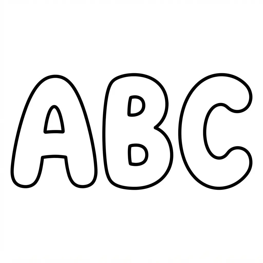 Printable alphabet letters in rounded bubble outlines with open spaces for coloring on white paper.