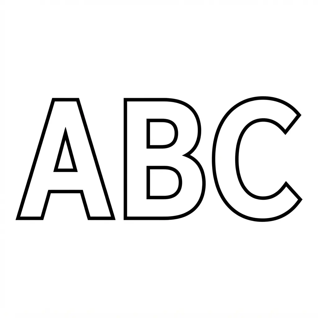 Minimalist sans serif letter stencils in black outlines arranged in a neat printable page.