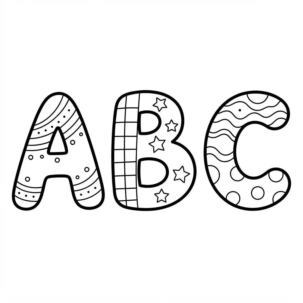 Patterned cutout letters show dots, stripes, and checks across colorful paper shapes.
