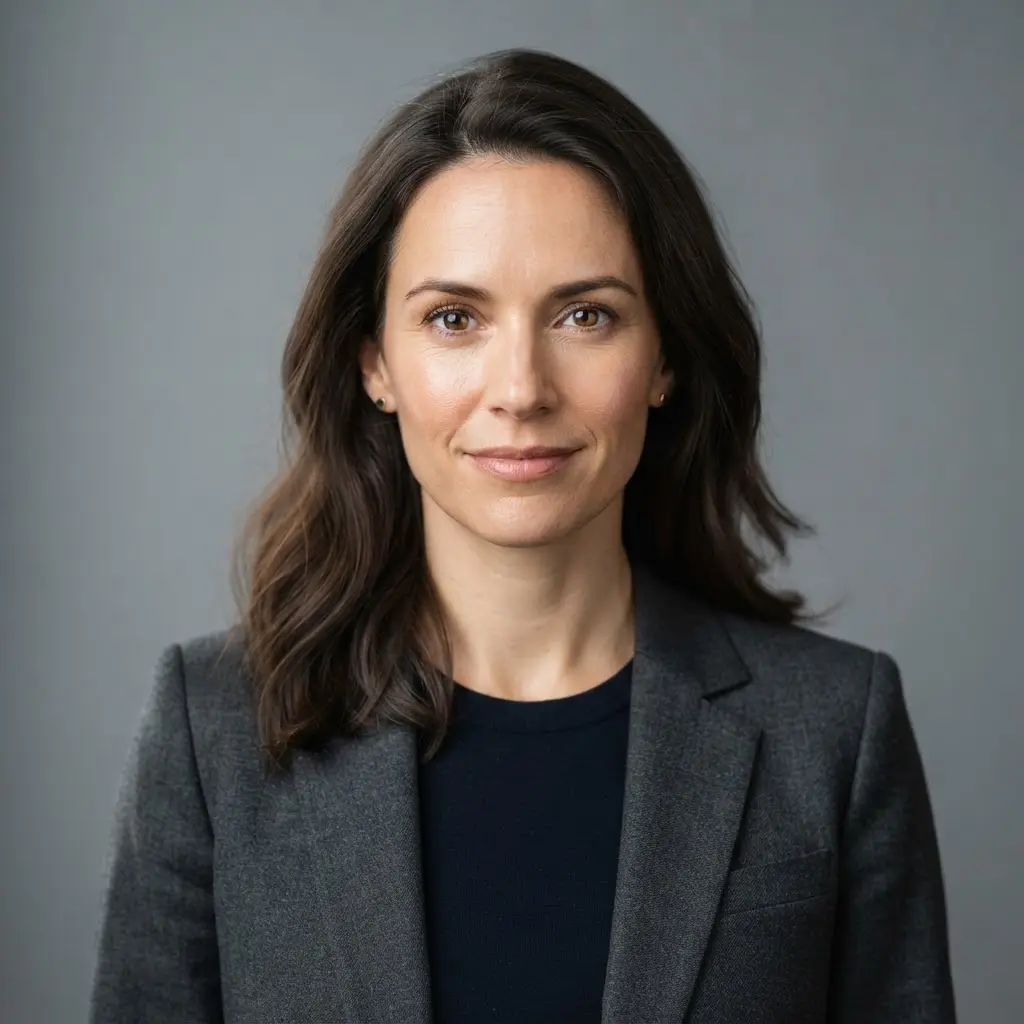 Professional headshot ideas featuring a person facing camera in a grey studio portrait with soft directional lighting.