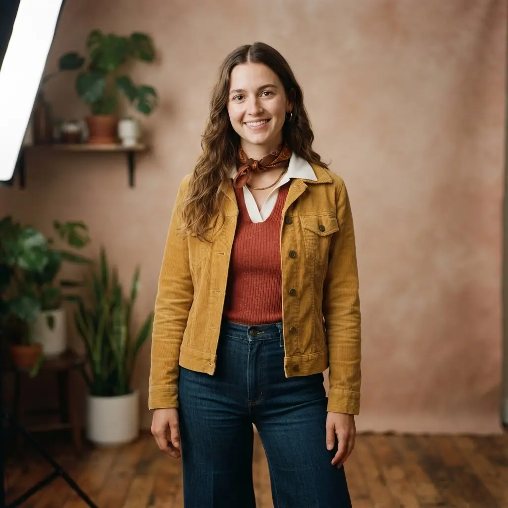 Person in a retro film portrait with muted tones, gentle grain, and profile picture inspiration.