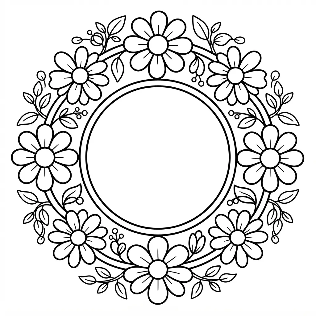 Circular wreath made of flowers and leaves for picture frames.